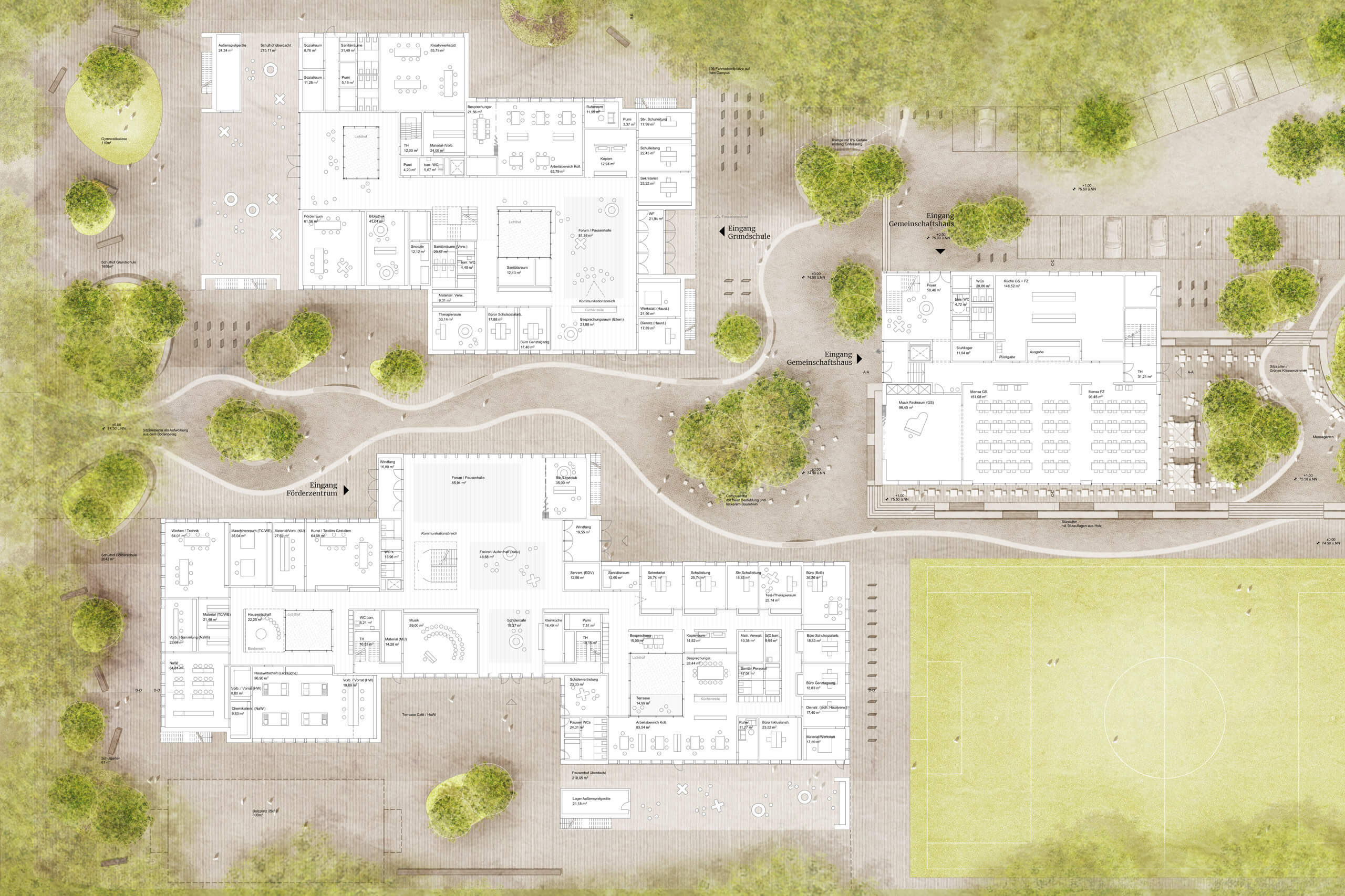 Campus Sandheide Konzeptskizze Freianlagen